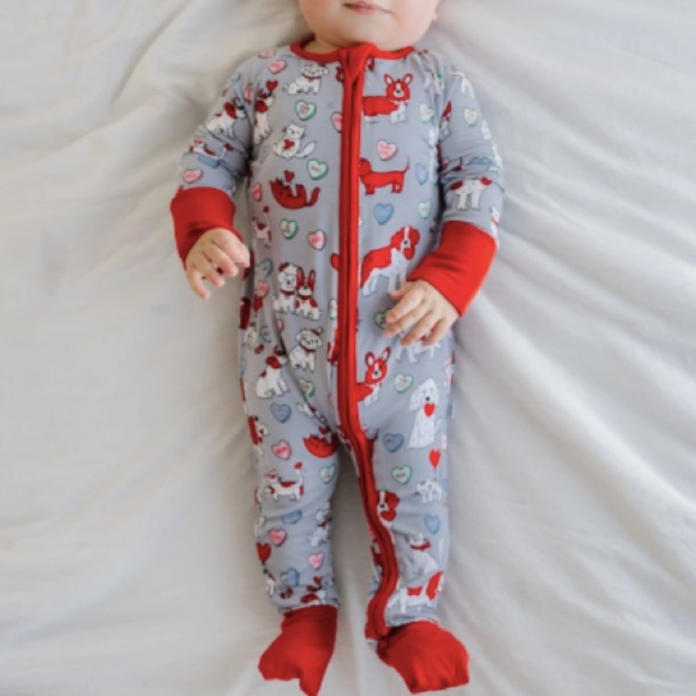 Little Sleepies - Furever Valentines Bamboo/Viscose Zippy in Grey - 3-6 months
